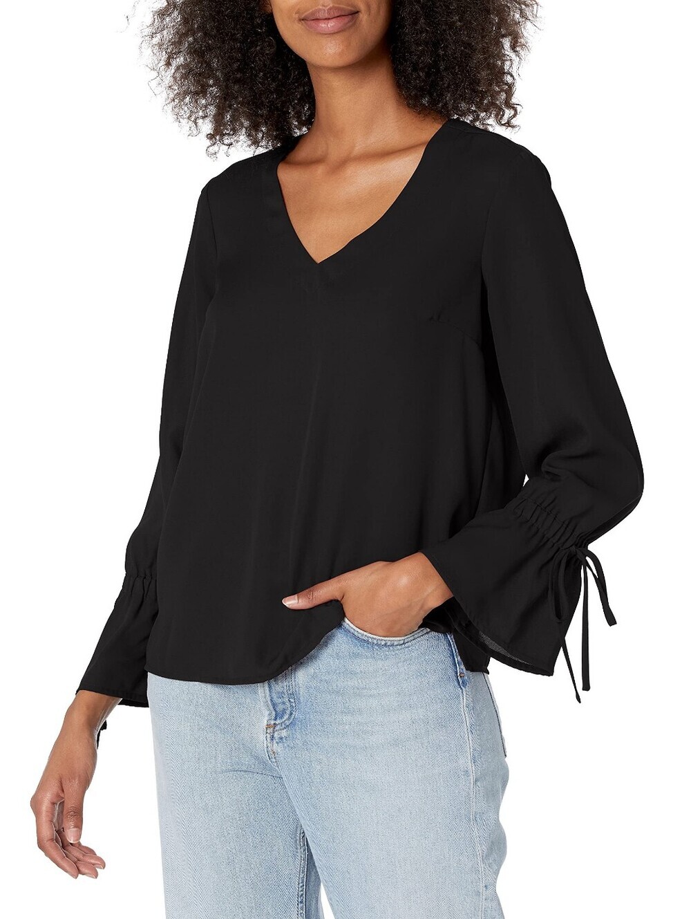 J CREW MERCANTILE Women Top Blouse Long Sleeve Black See Through Size 4 V Neck